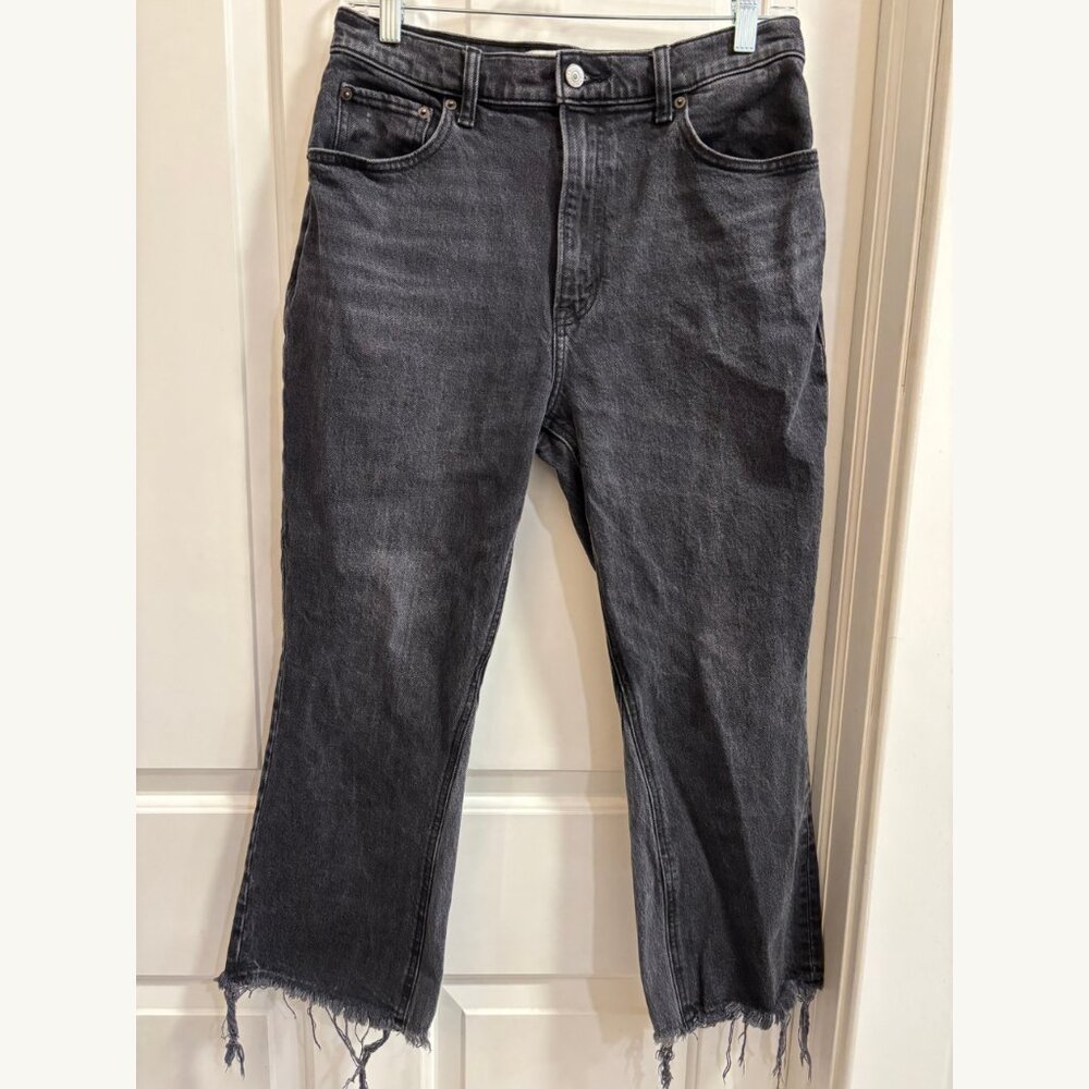 Abercrombie & Fitch Ultra High Rise Ankle Straight Jeans 29 Black Frayed Hem